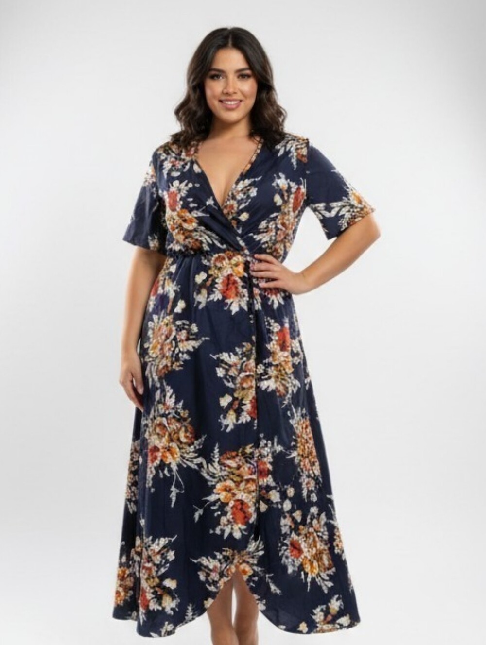 Floral Wrap Maxi Dress in Navy